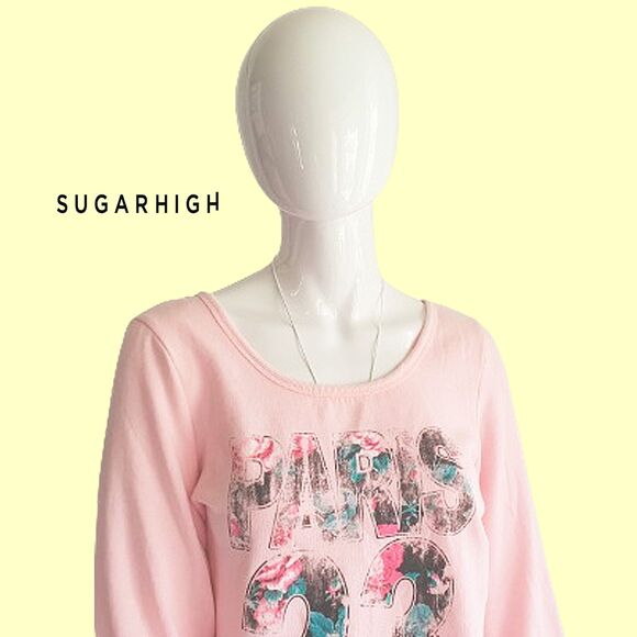 SUGAR HIGH NEW Coquettecore Floral Logo Twisted Band Open Back Sweat Top M - Picture 7 of 12